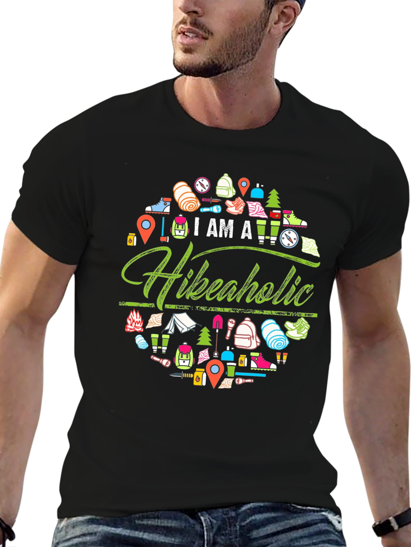 Camiseta Negra Hikeaholic para Amantes del Senderismo