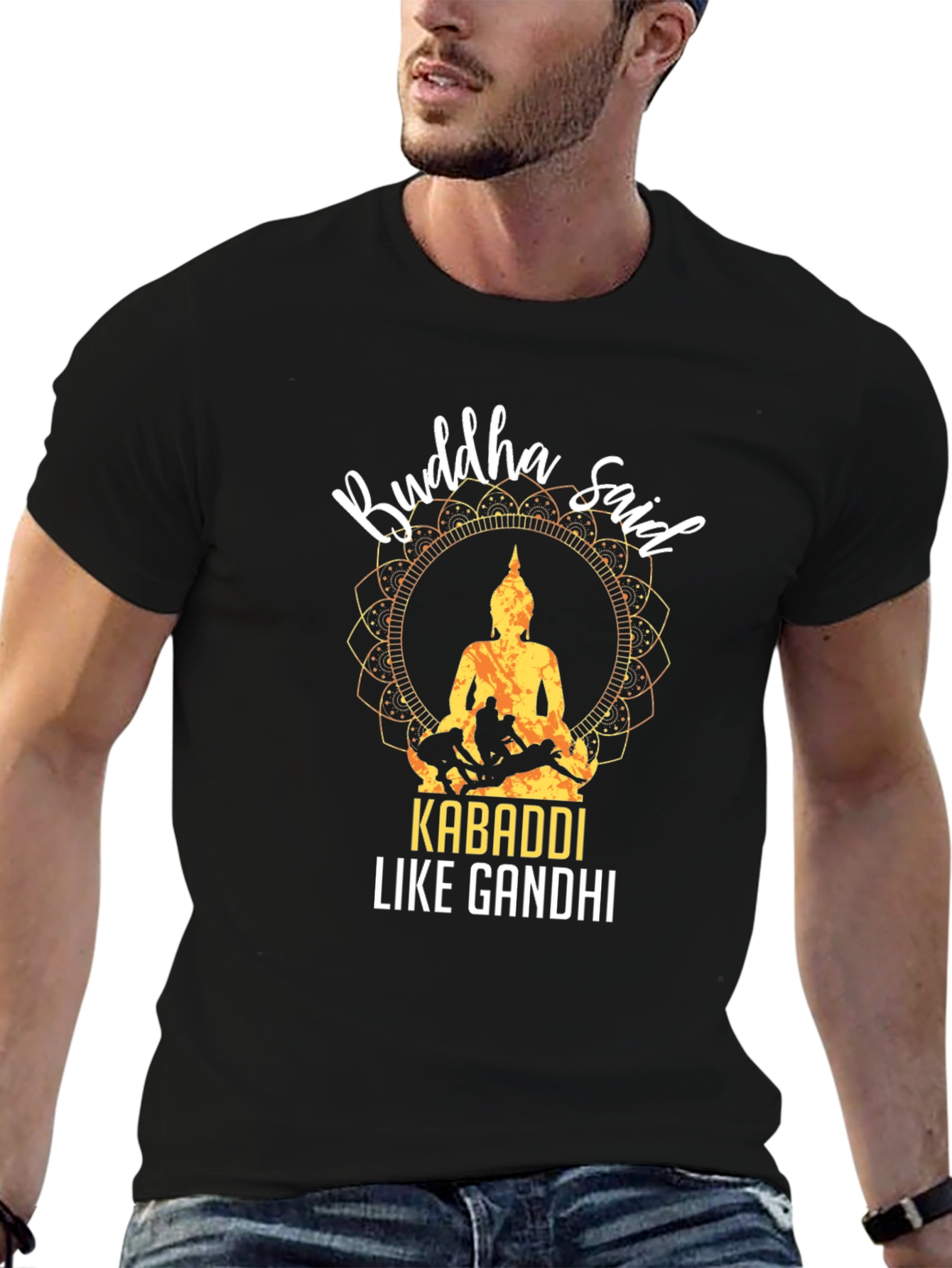 Camiseta Negra Buddha Said Kabaddi Like Gandhi