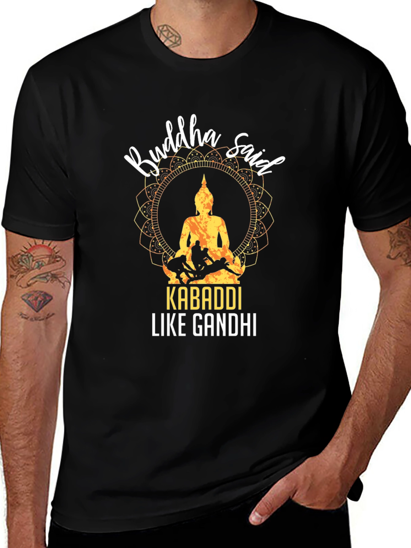Camiseta Negra Buddha Said Kabaddi Like Gandhi