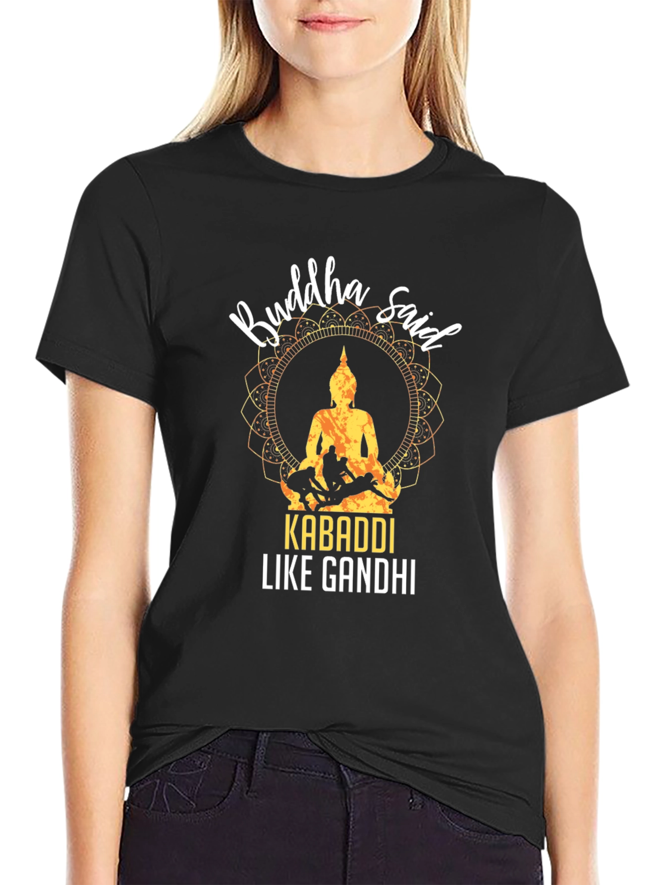 Camiseta Negra Buddha Said Kabaddi Like Gandhi