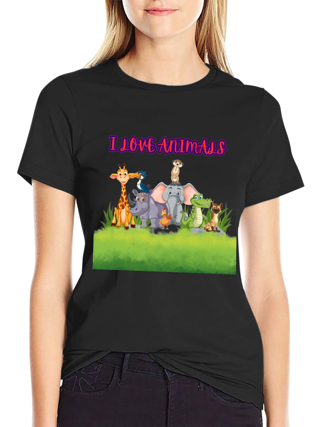 Camiseta Negra Amo a los Animales - Diseño Divertido