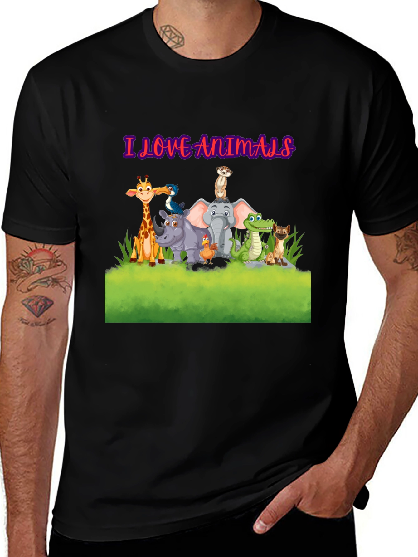 Camiseta Negra Amo a los Animales - Diseño Divertido