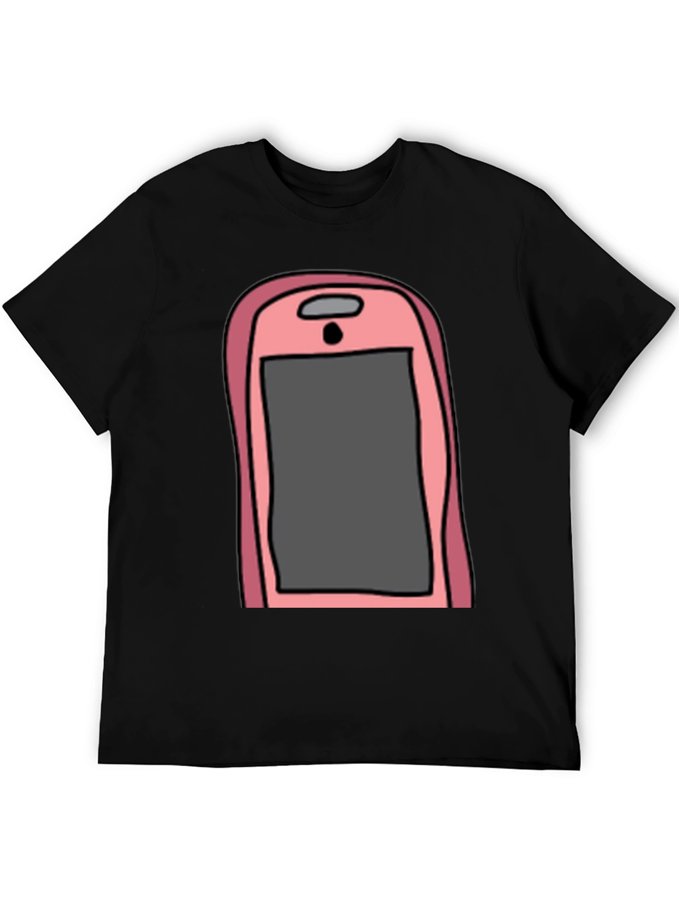 Camiseta Hombre Negra con Diseño de Teléfono Rosa