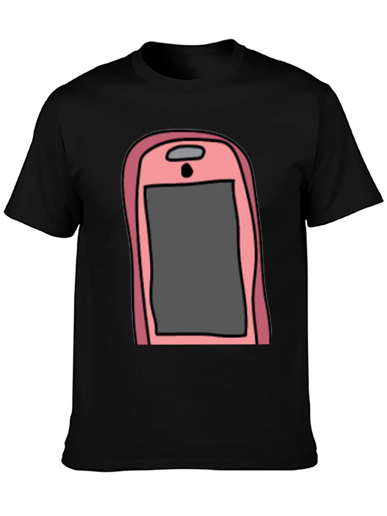 Camiseta Hombre Negra con Diseño de Teléfono Rosa