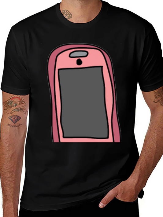Camiseta Hombre Negra con Diseño de Teléfono Rosa