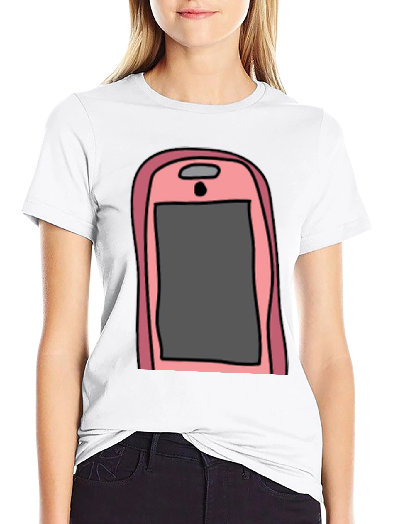 Camiseta Hombre Negra con Diseño de Teléfono Rosa