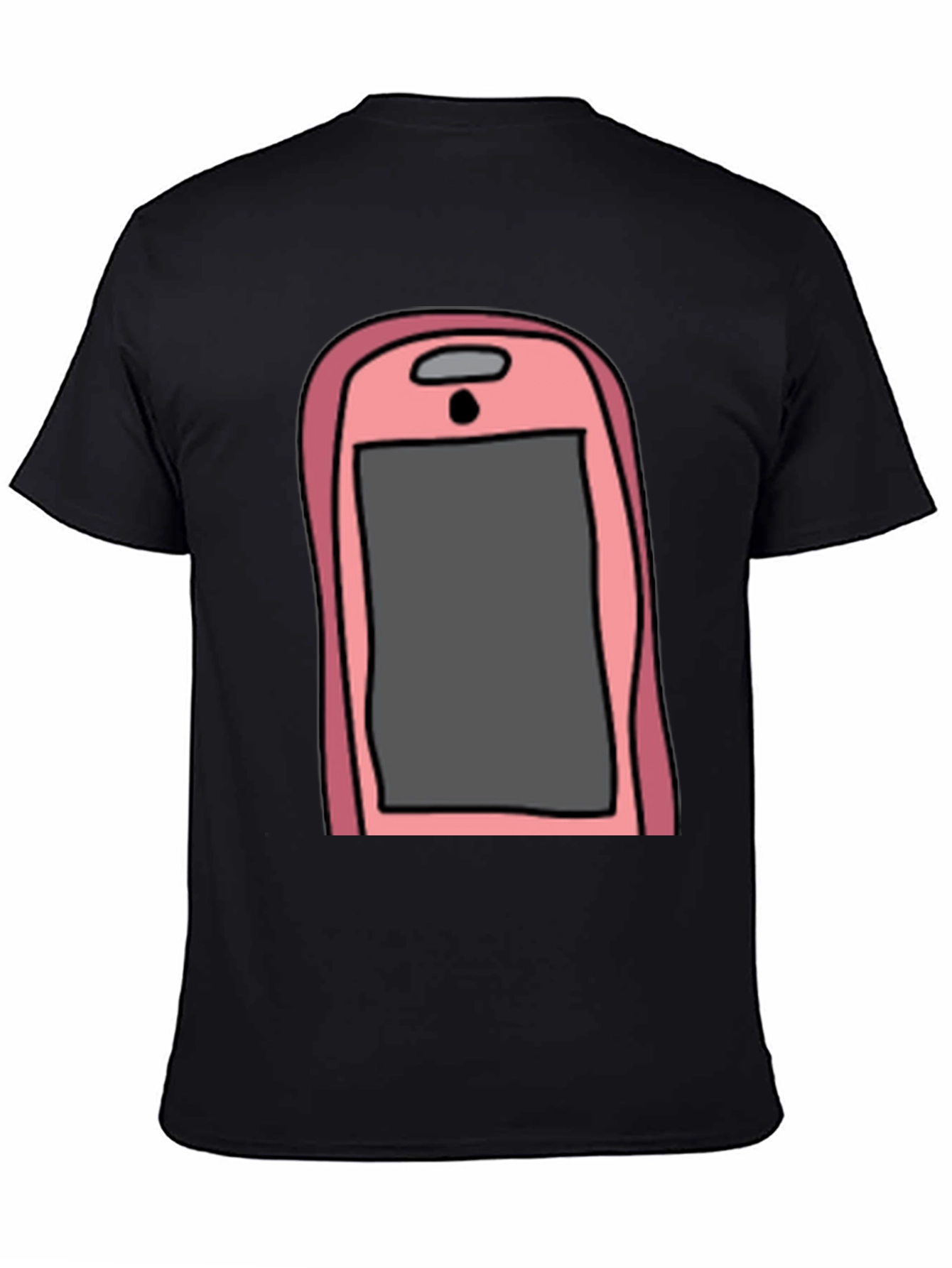 Camiseta Hombre Negra con Diseño de Teléfono Rosa