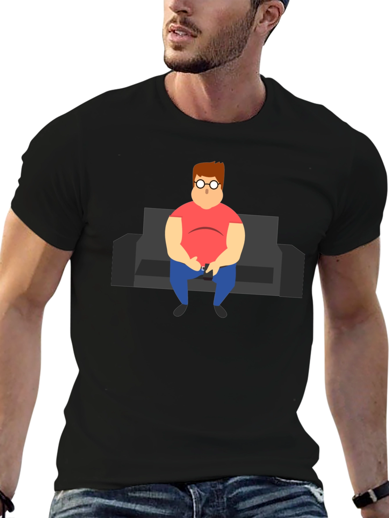 Camiseta Negra con Diseño de Gamer en el Sofá