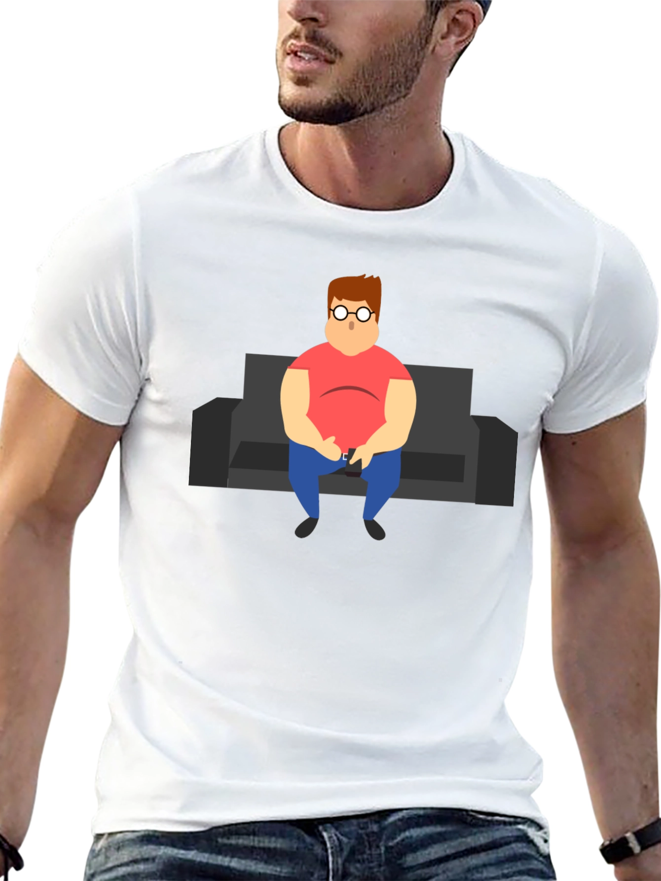 Camiseta Negra con Diseño de Gamer en el Sofá