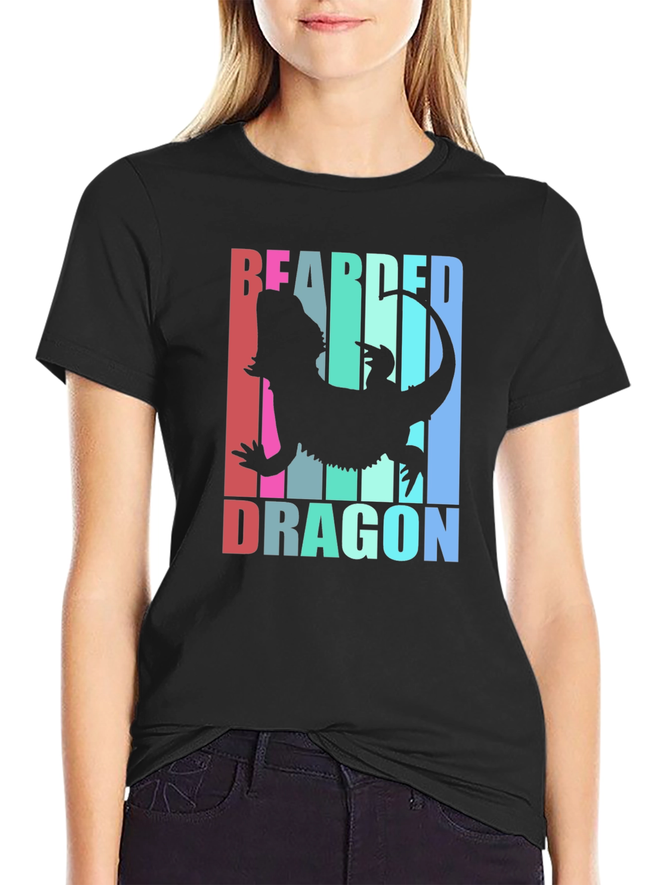Camiseta Negra con Diseño de Dragón Barbudo
