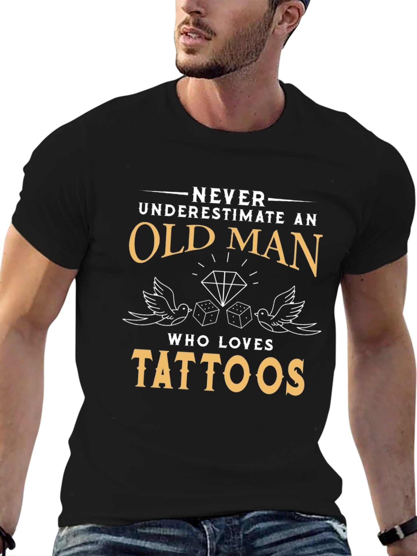 Camiseta Negra Hombre Old Man Who Loves Tattoos