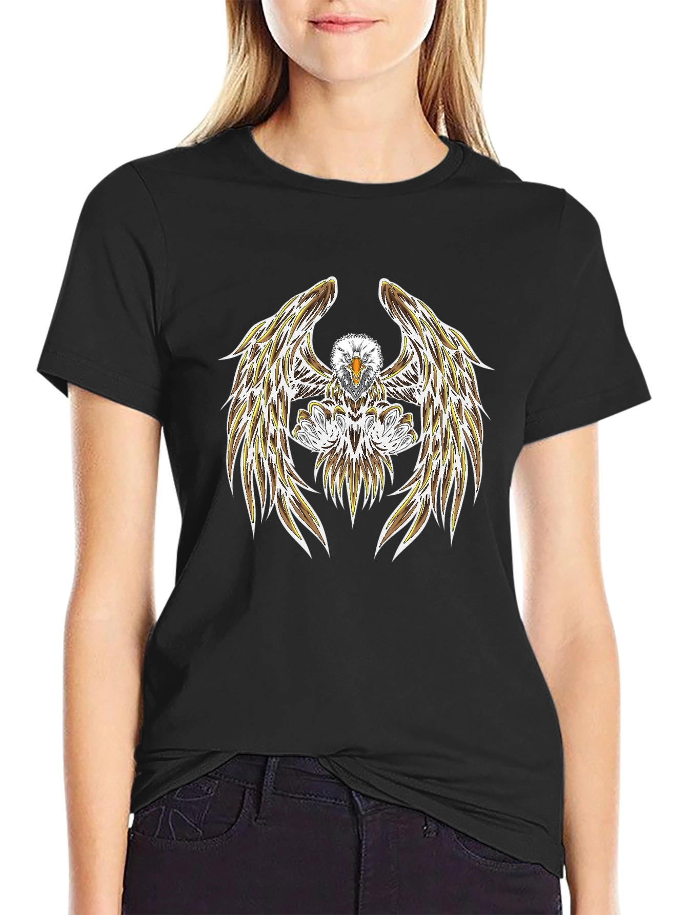 Camiseta Negra con Diseño de Águila