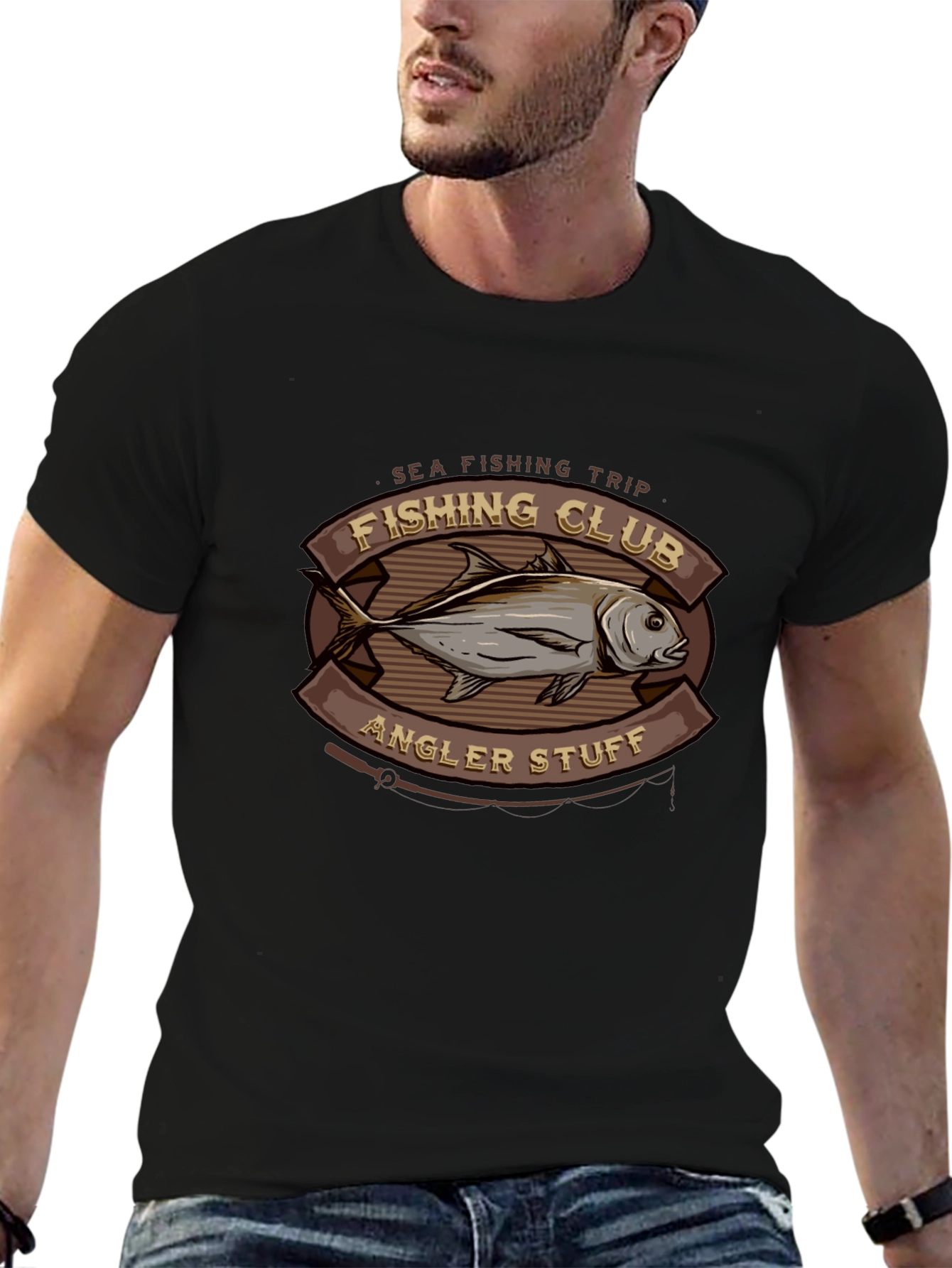 Camiseta Negra Club de Pesca Diseño Pescado