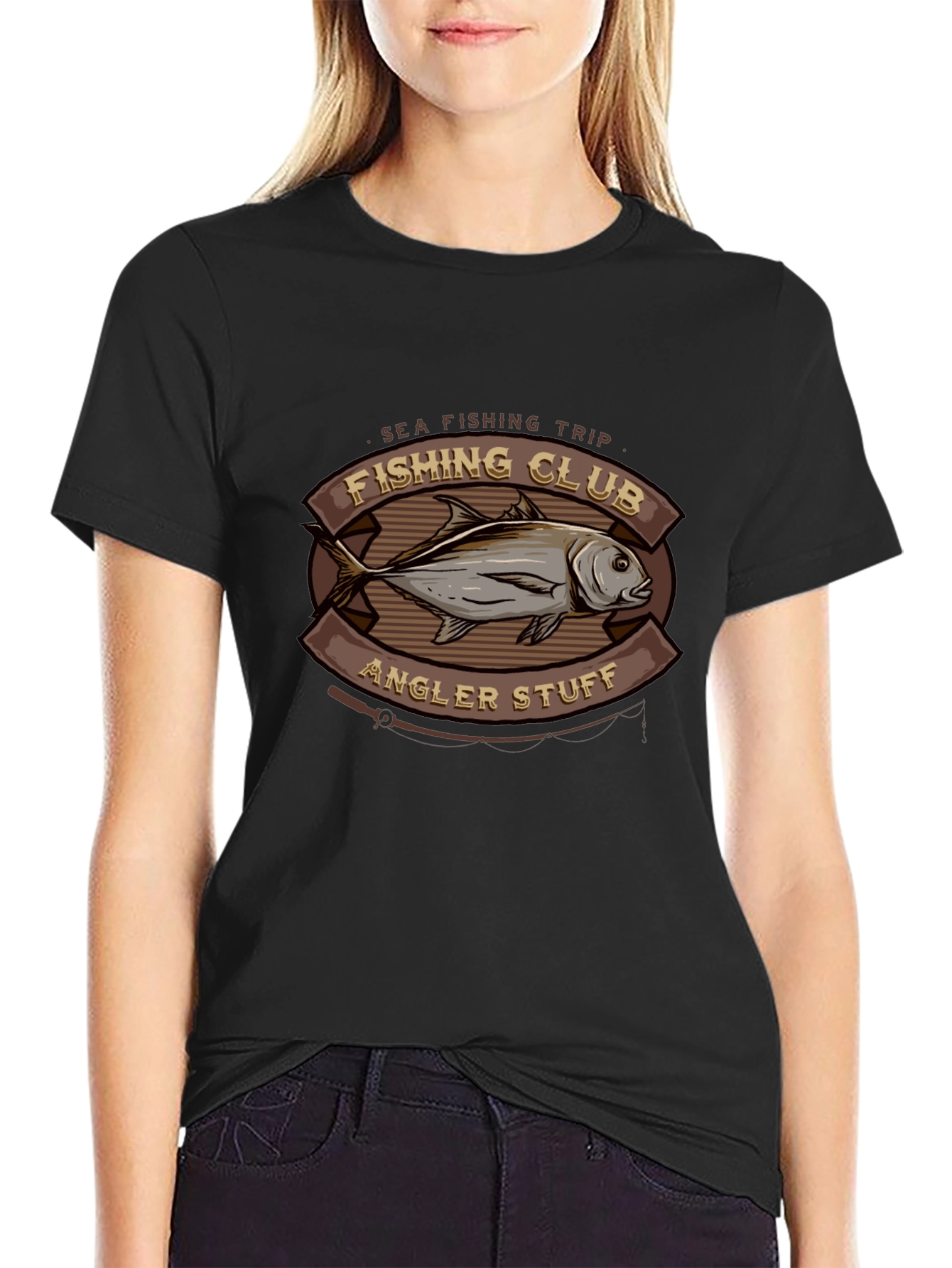Camiseta Negra Club de Pesca Diseño Pescado