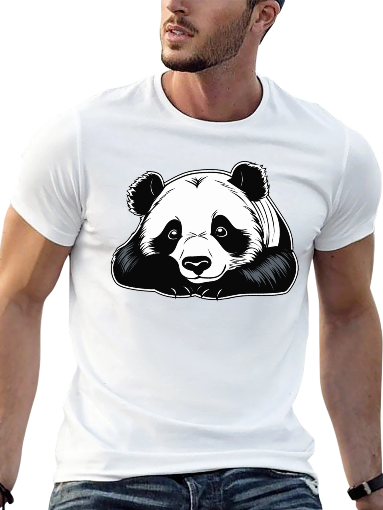 Camiseta Negra con Diseño de Panda para Hombre