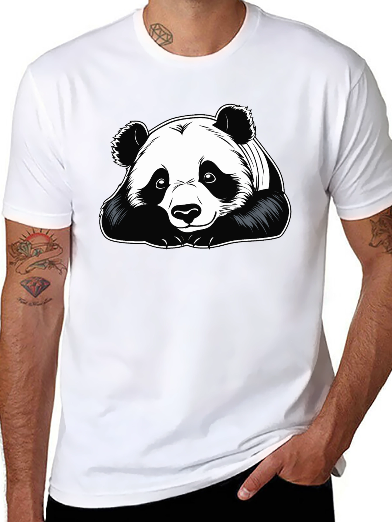 Camiseta Negra con Diseño de Panda para Hombre