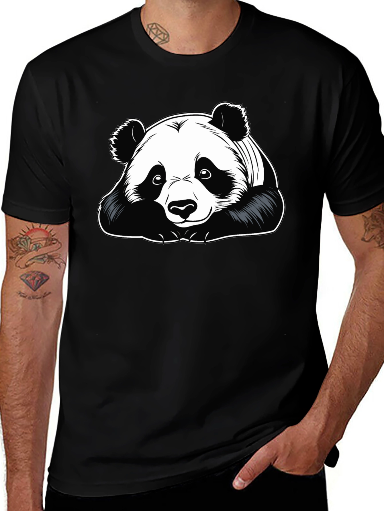 Camiseta Negra con Diseño de Panda para Hombre