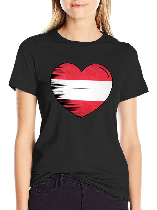 Camiseta Negra con Corazón Bandera Austria