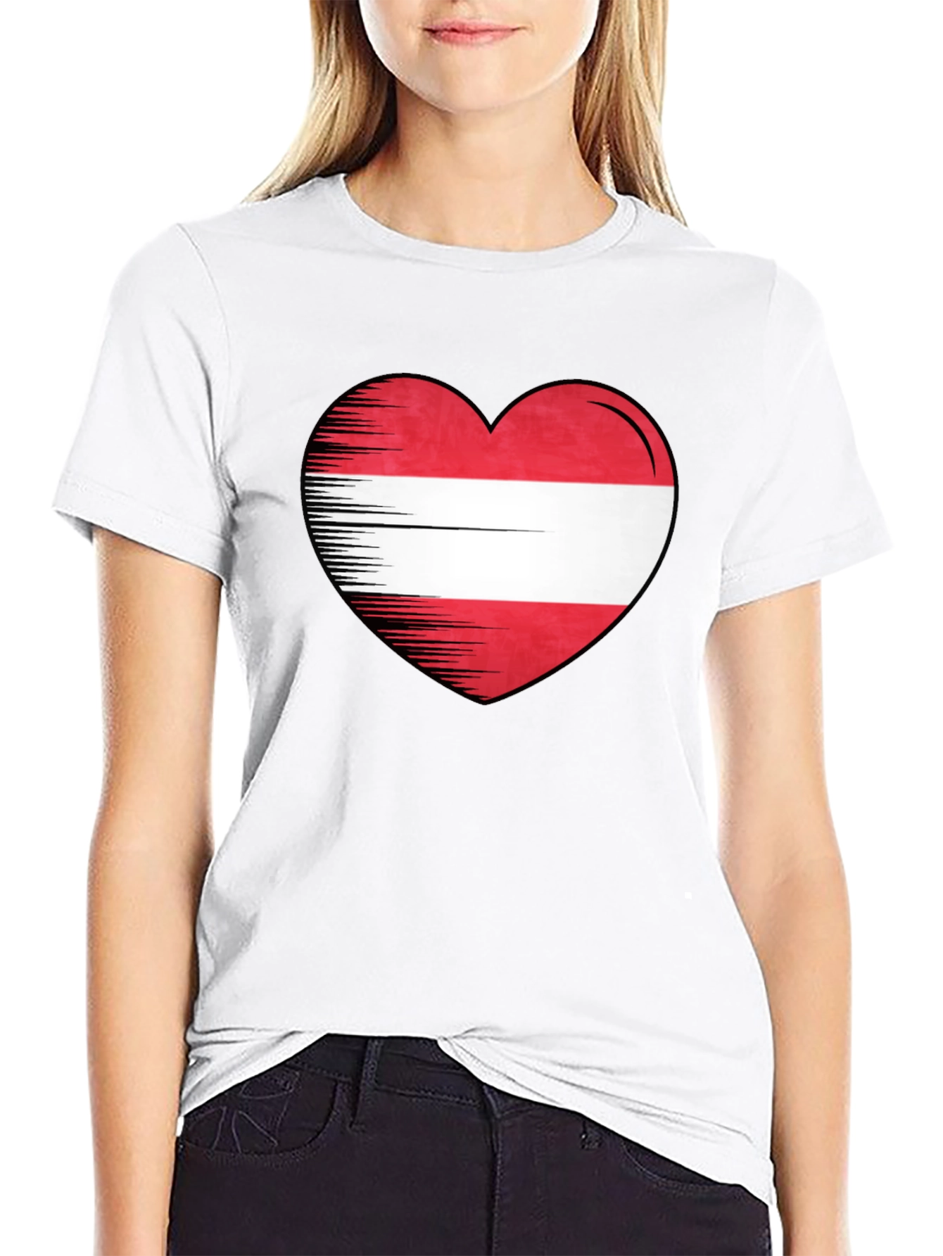 Camiseta Negra con Corazón Bandera Austria