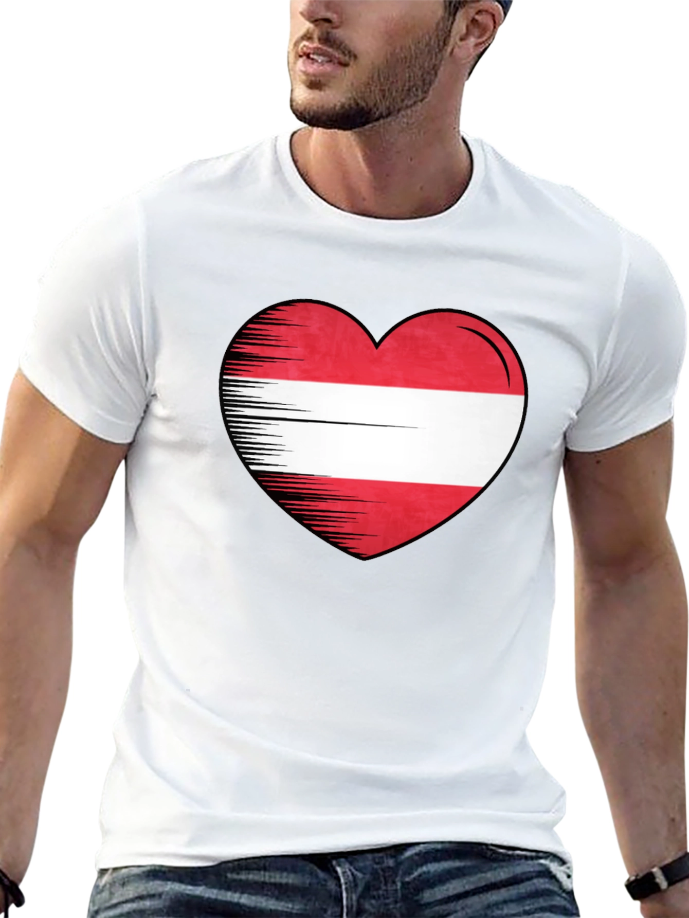 Camiseta Negra con Corazón Bandera Austria