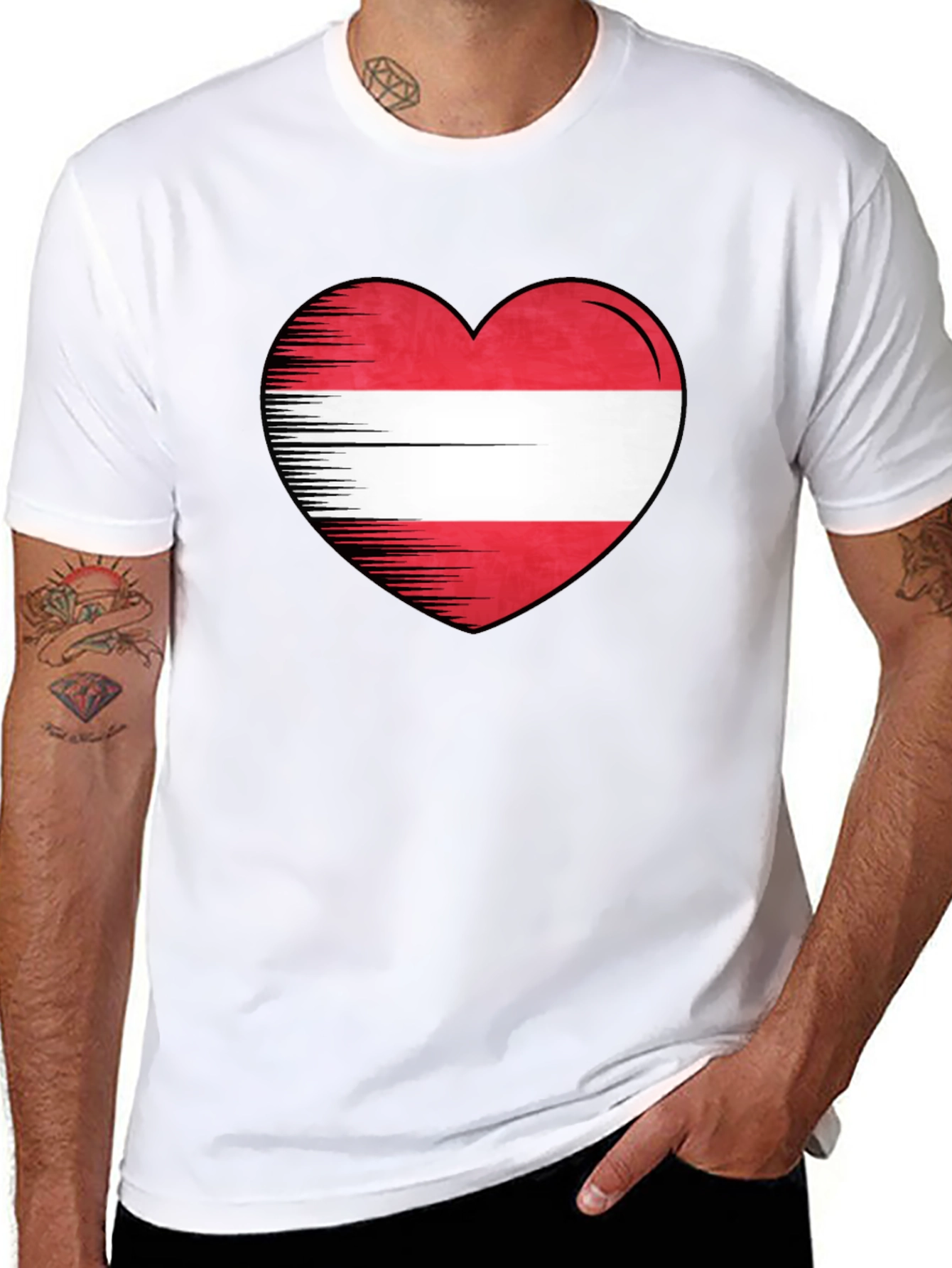 Camiseta Negra con Corazón Bandera Austria