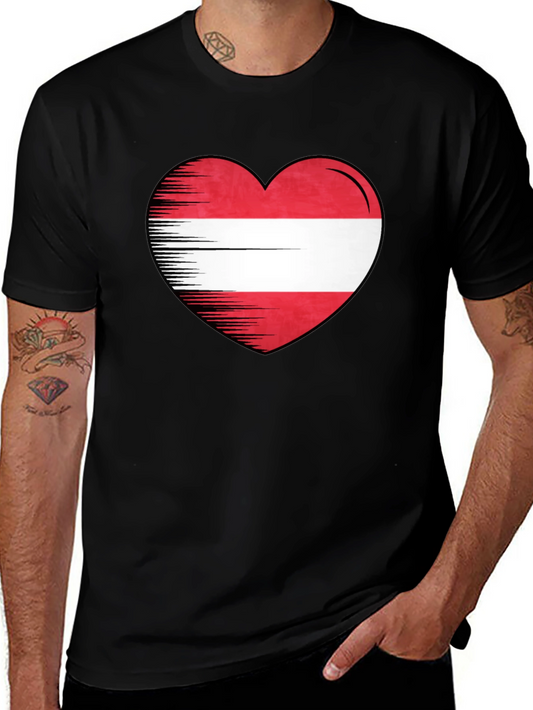 Camiseta Negra con Corazón Bandera Austria