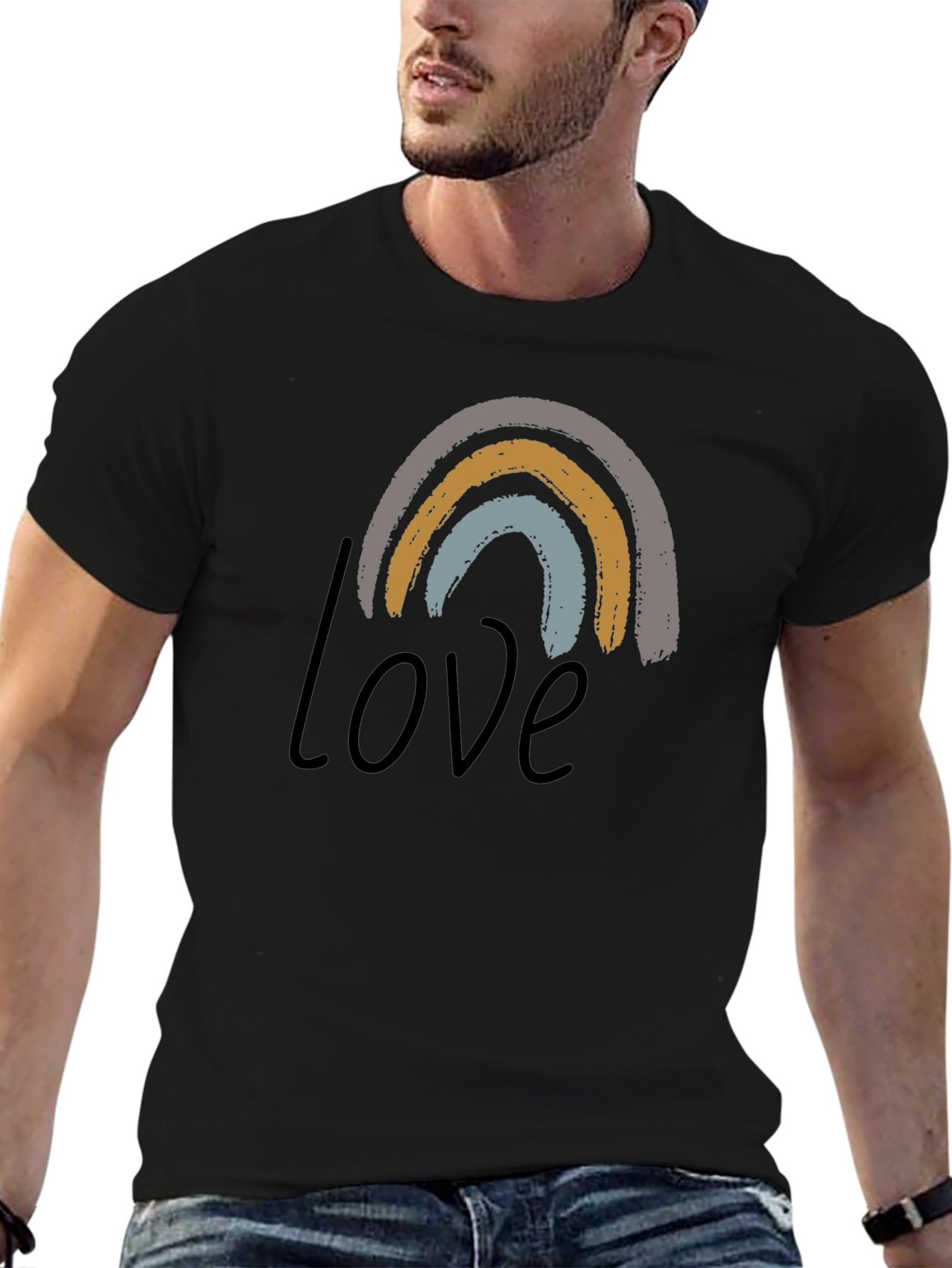 Camiseta Negra con Diseño de Arcoíris Love