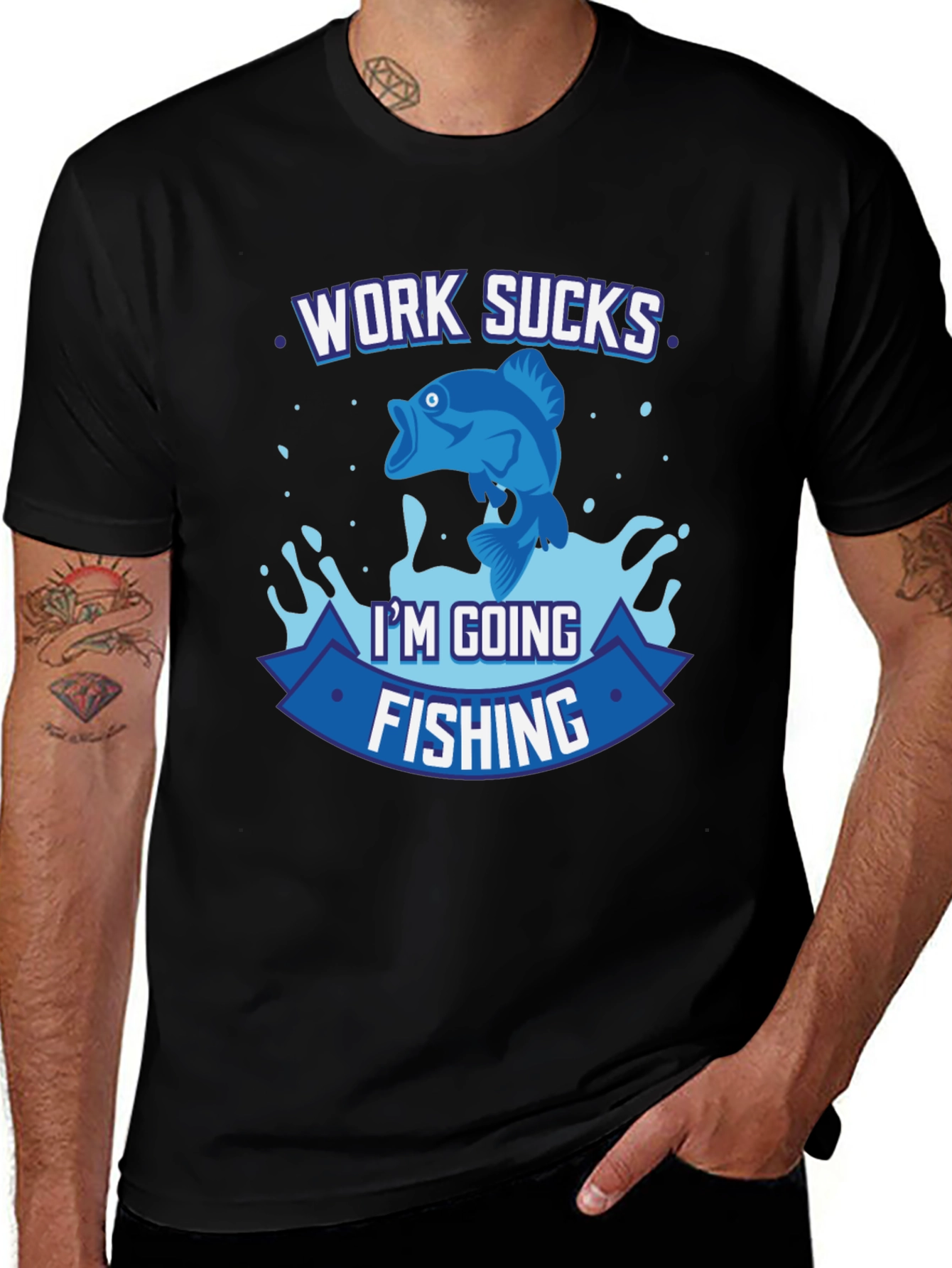 Camiseta Negra Pesca: El Trabajo Apesta Voy a Pescar