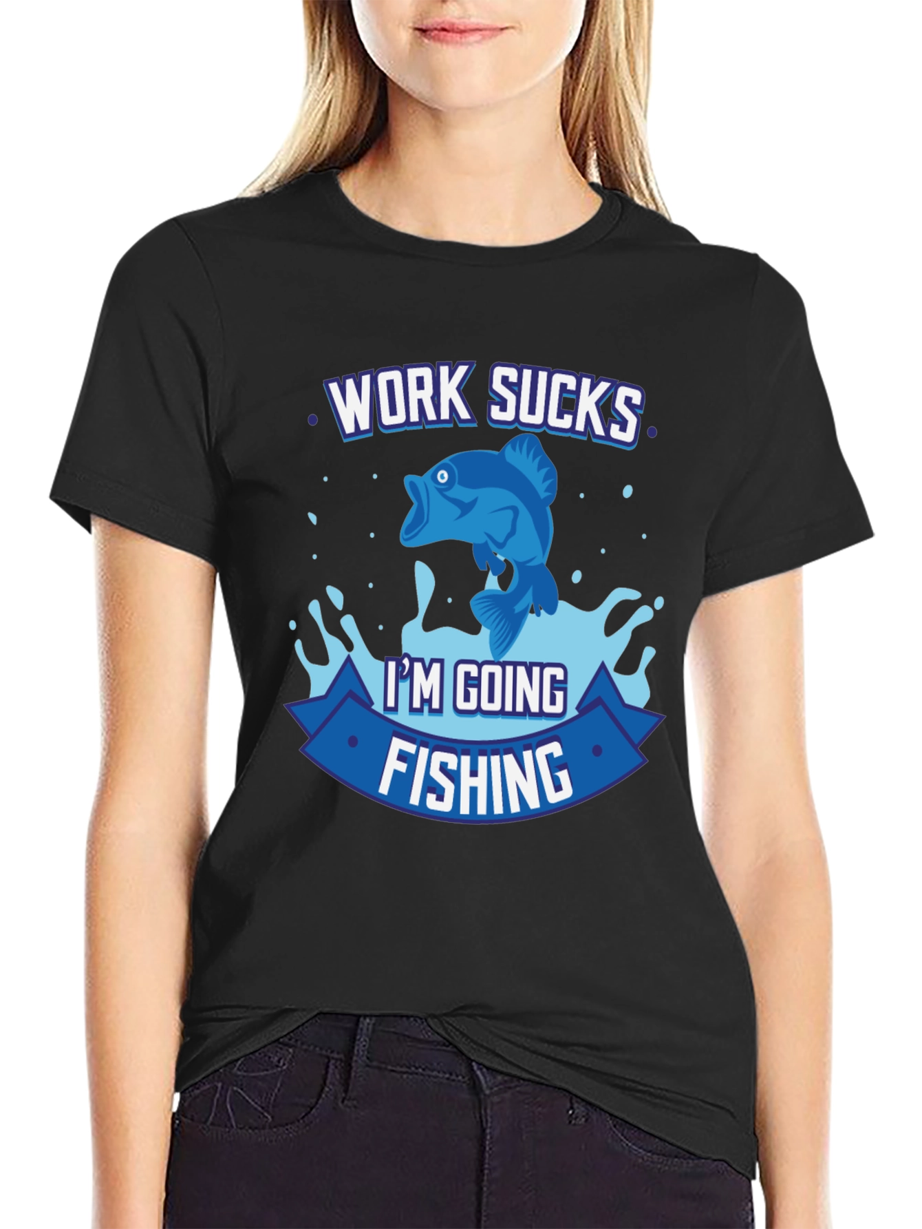 Camiseta Negra Pesca: El Trabajo Apesta Voy a Pescar