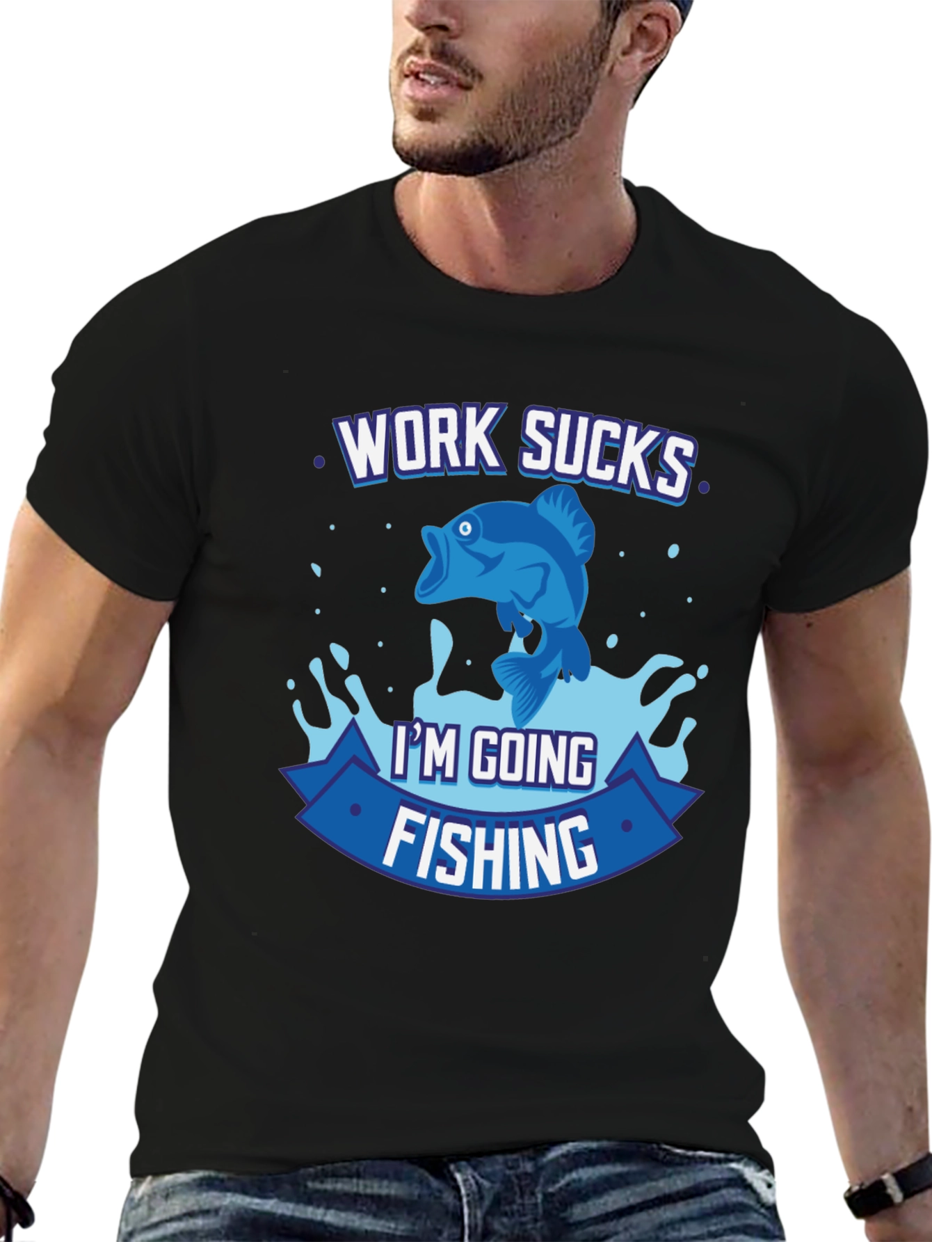 Camiseta Negra Pesca: El Trabajo Apesta Voy a Pescar