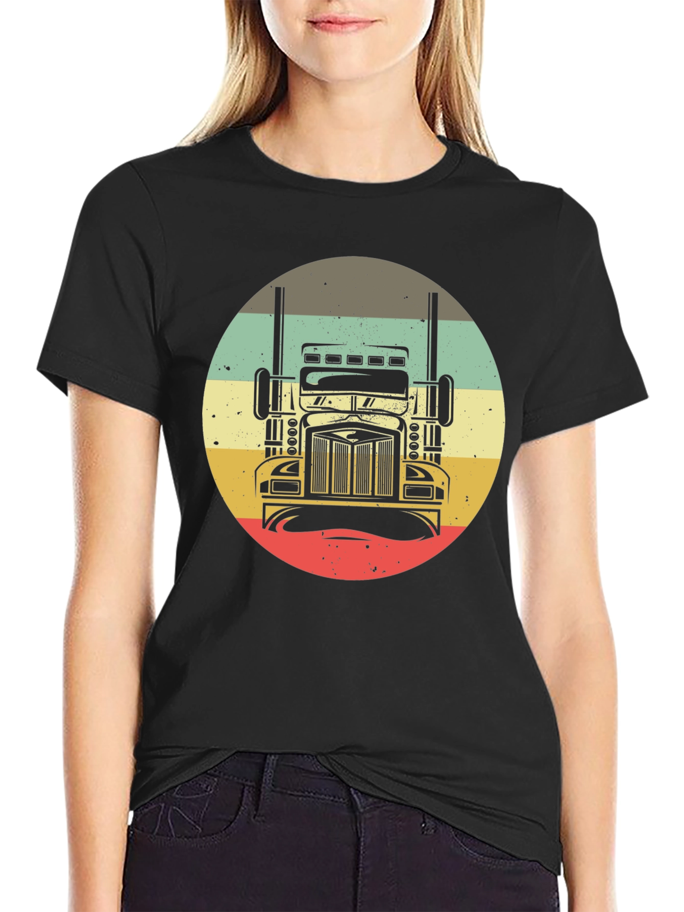 Camiseta Negra con Diseño de Camión Retro