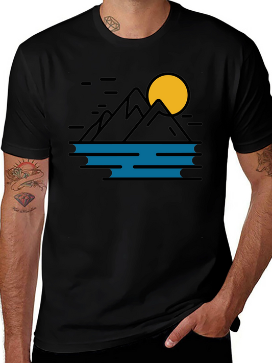 Camiseta Hombre Montañas y Sol Diseño Minimalista