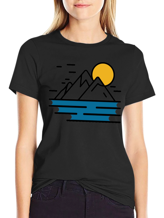 Camiseta Hombre Montañas y Sol Diseño Minimalista