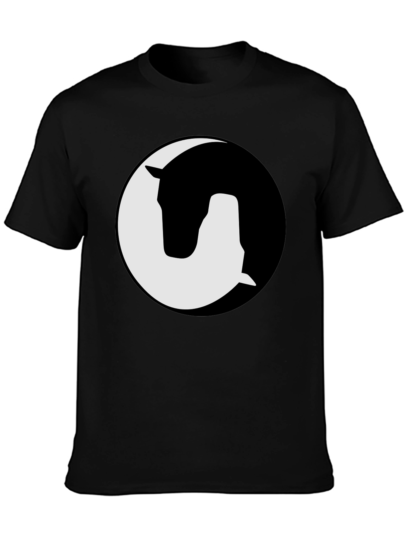 Camiseta Negra Yin Yang Caballo Diseño Gráfico Unisex