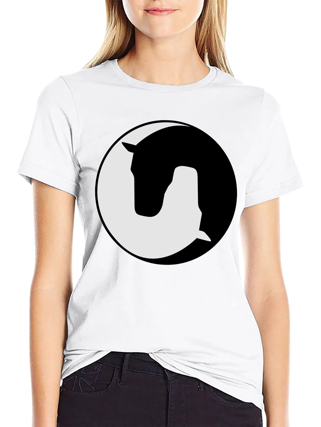 Camiseta Negra Yin Yang Caballo Diseño Gráfico Unisex
