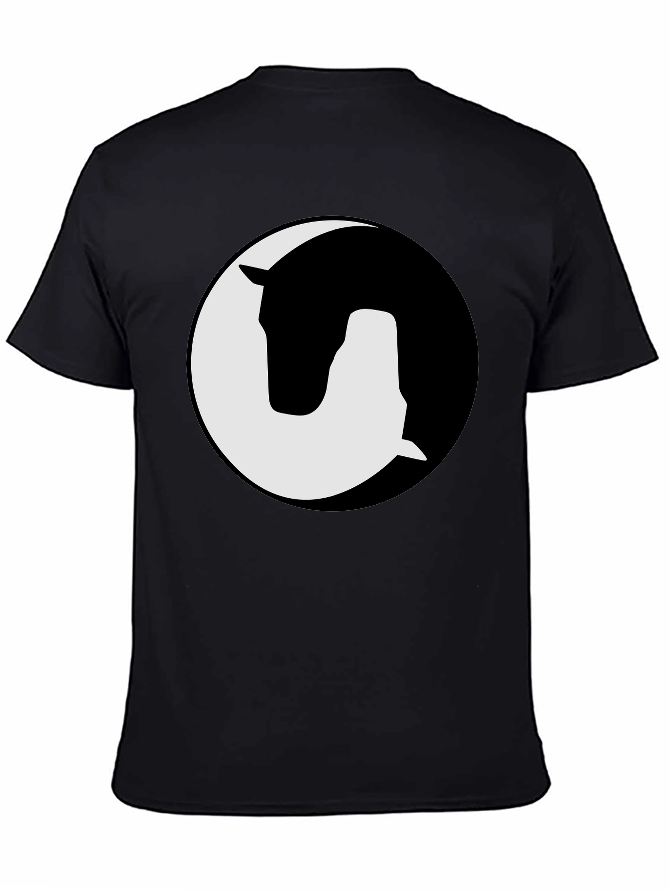 Camiseta Negra Yin Yang Caballo Diseño Gráfico Unisex