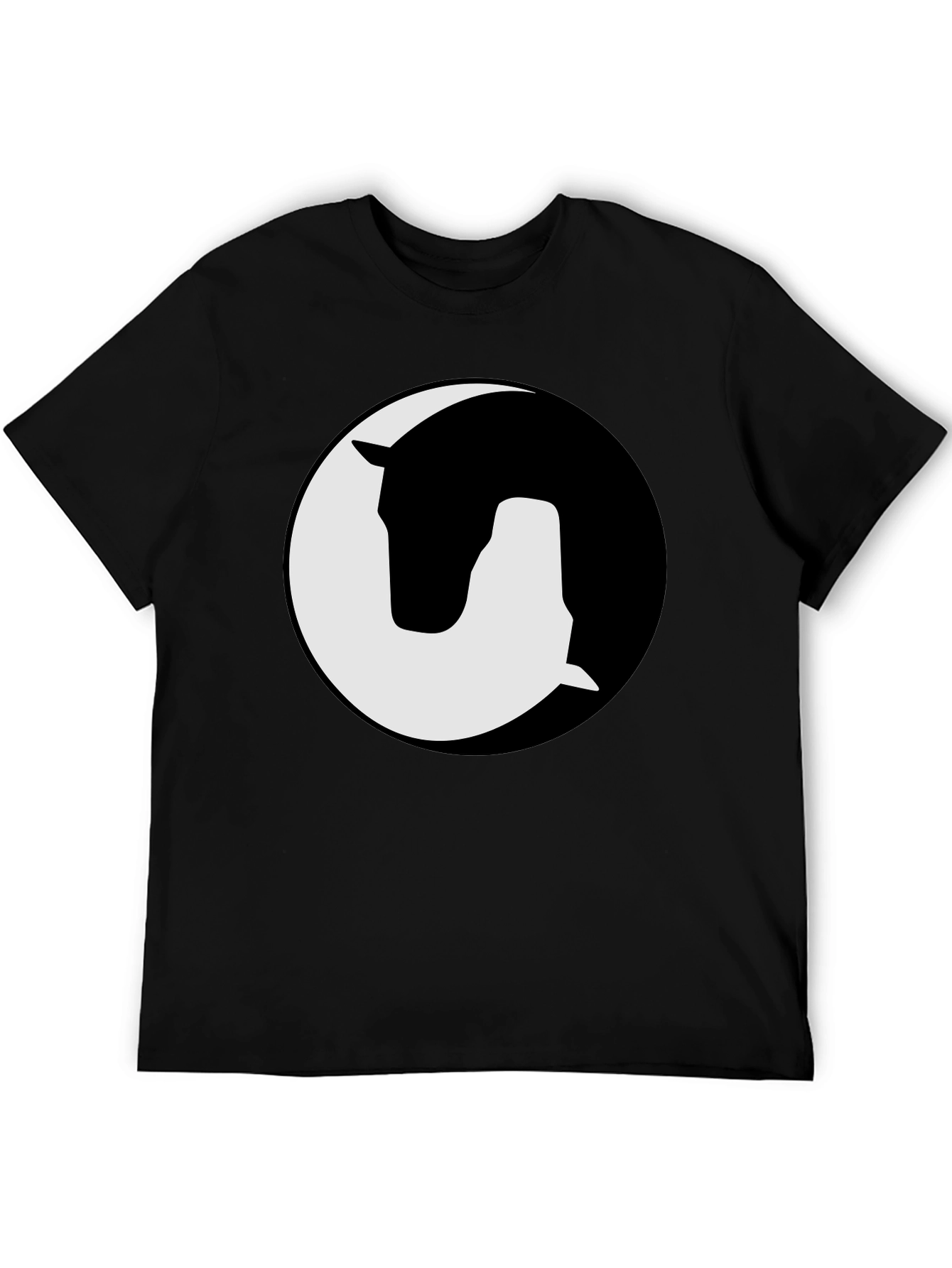 Camiseta Negra Yin Yang Caballo Diseño Gráfico Unisex
