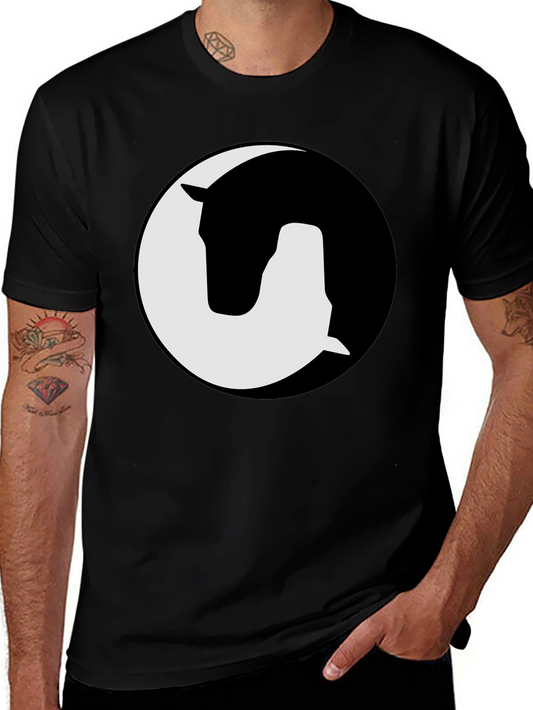 Camiseta Negra Yin Yang Caballo Diseño Gráfico Unisex