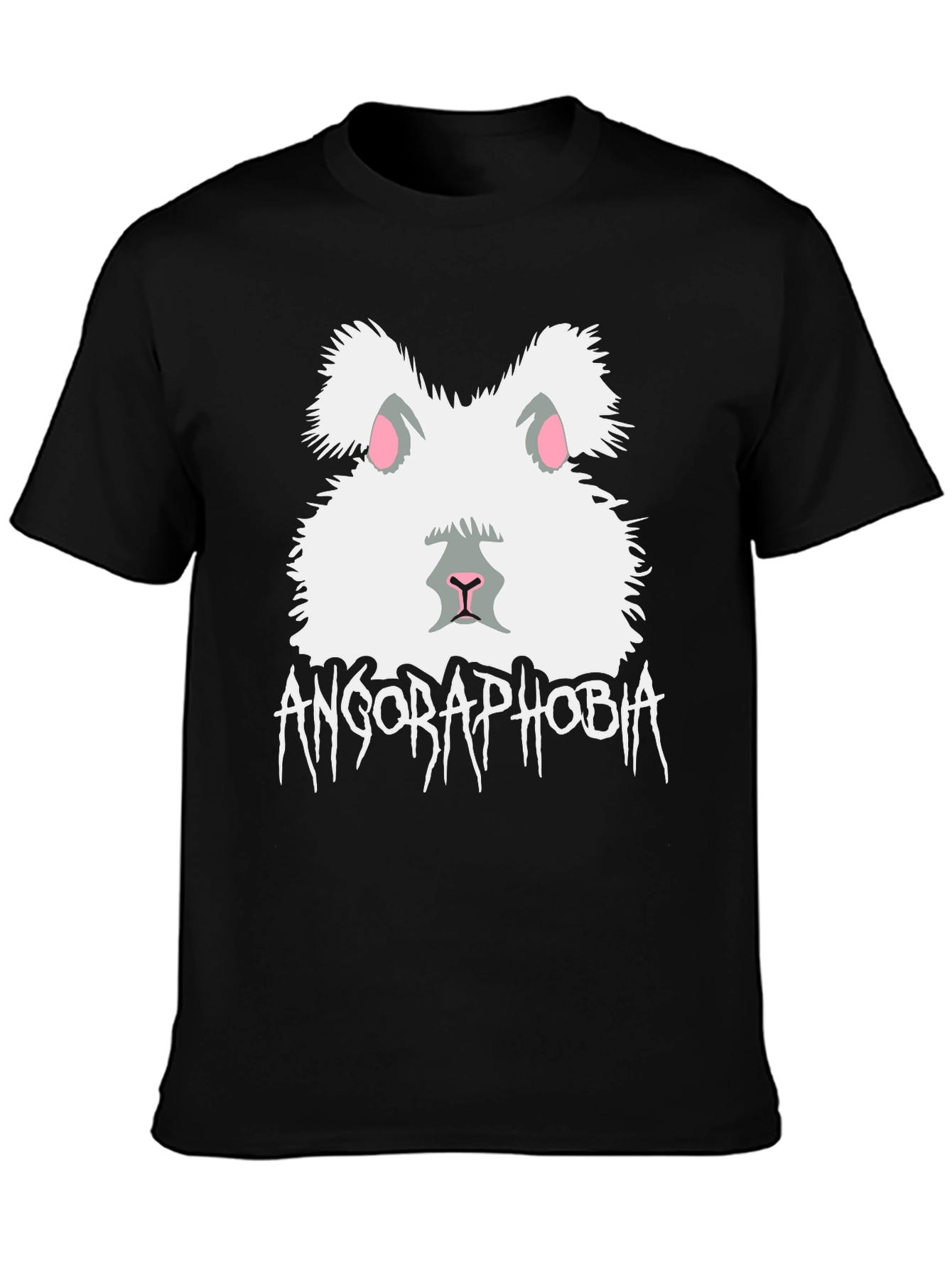 Camiseta Negra Angorafobia Diseño Conejo Divertido