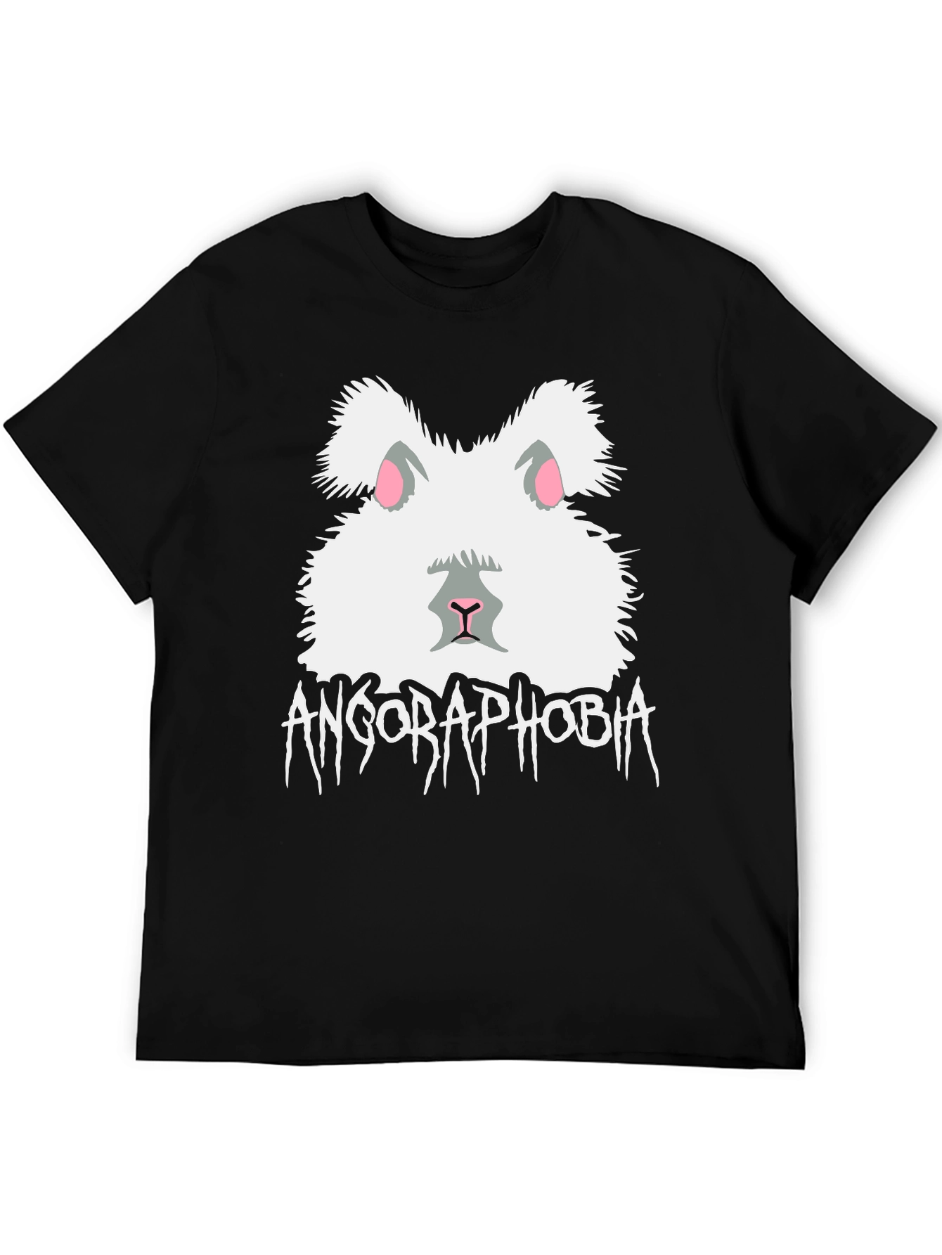 Camiseta Negra Angorafobia Diseño Conejo Divertido