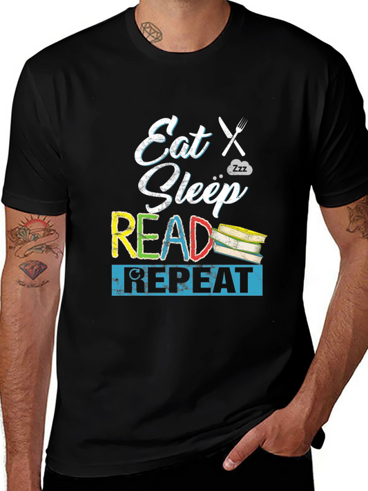 Camiseta Negra Eat Sleep Read Repeat para Amantes de Libros