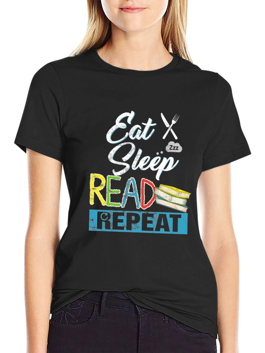 Camiseta Negra Eat Sleep Read Repeat para Amantes de Libros