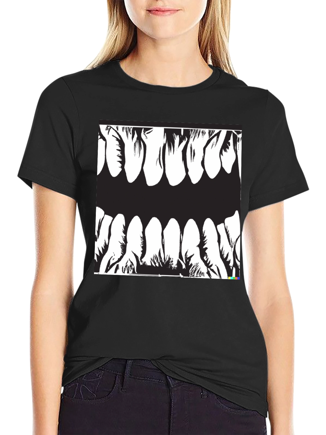 Camiseta Negra con Diseño de Dientes