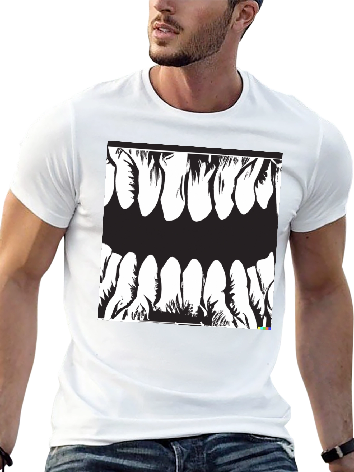 Camiseta Negra con Diseño de Dientes