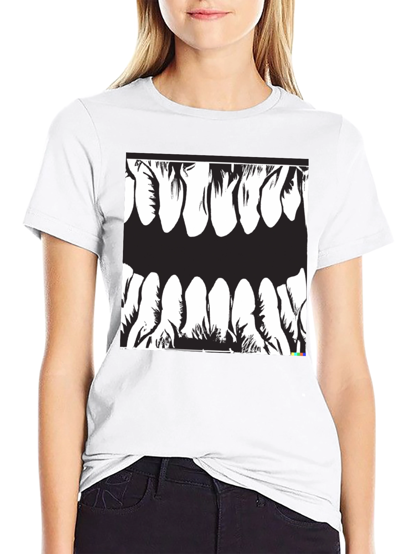 Camiseta Negra con Diseño de Dientes