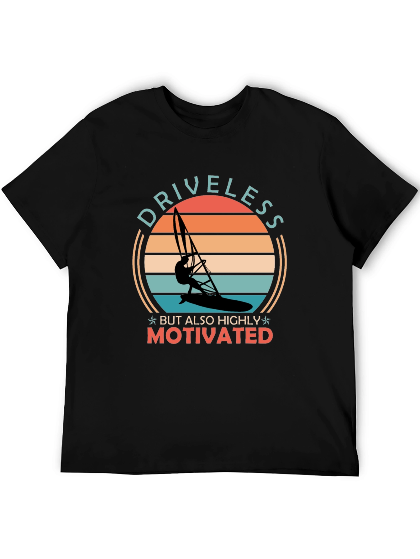 Camiseta Negra con Diseño de Windsurfista Motivacional