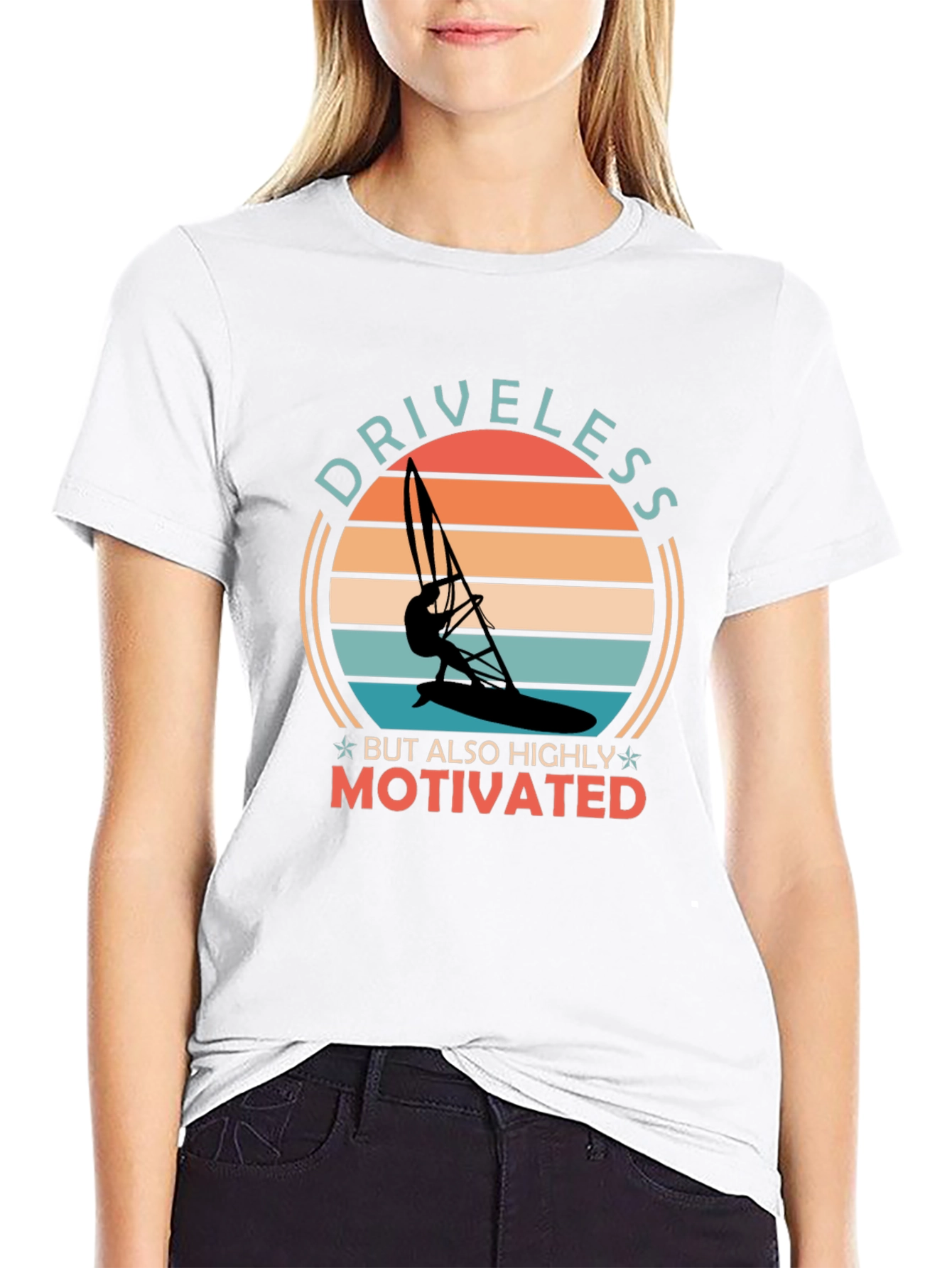 Camiseta Negra con Diseño de Windsurfista Motivacional