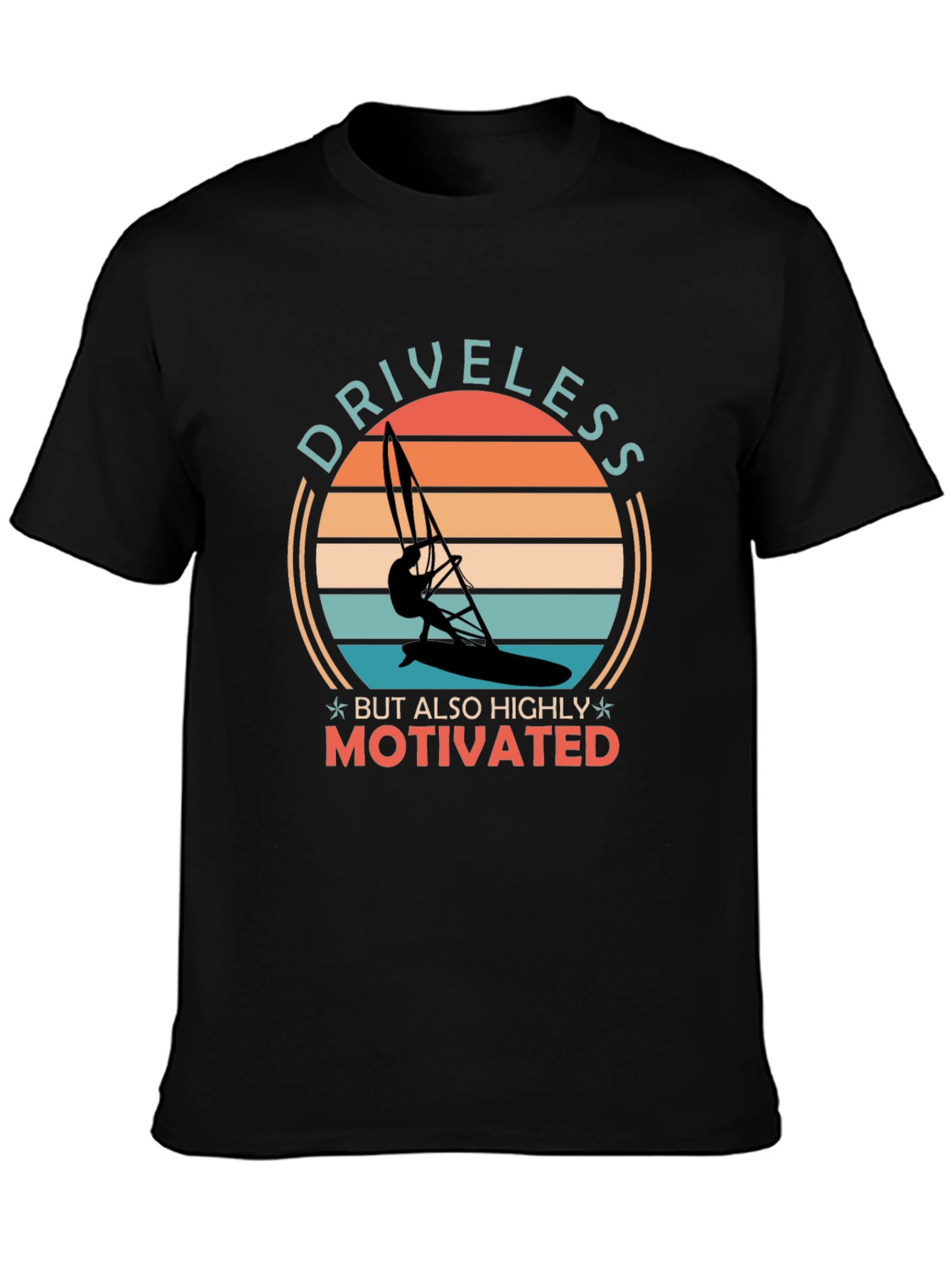 Camiseta Negra con Diseño de Windsurfista Motivacional