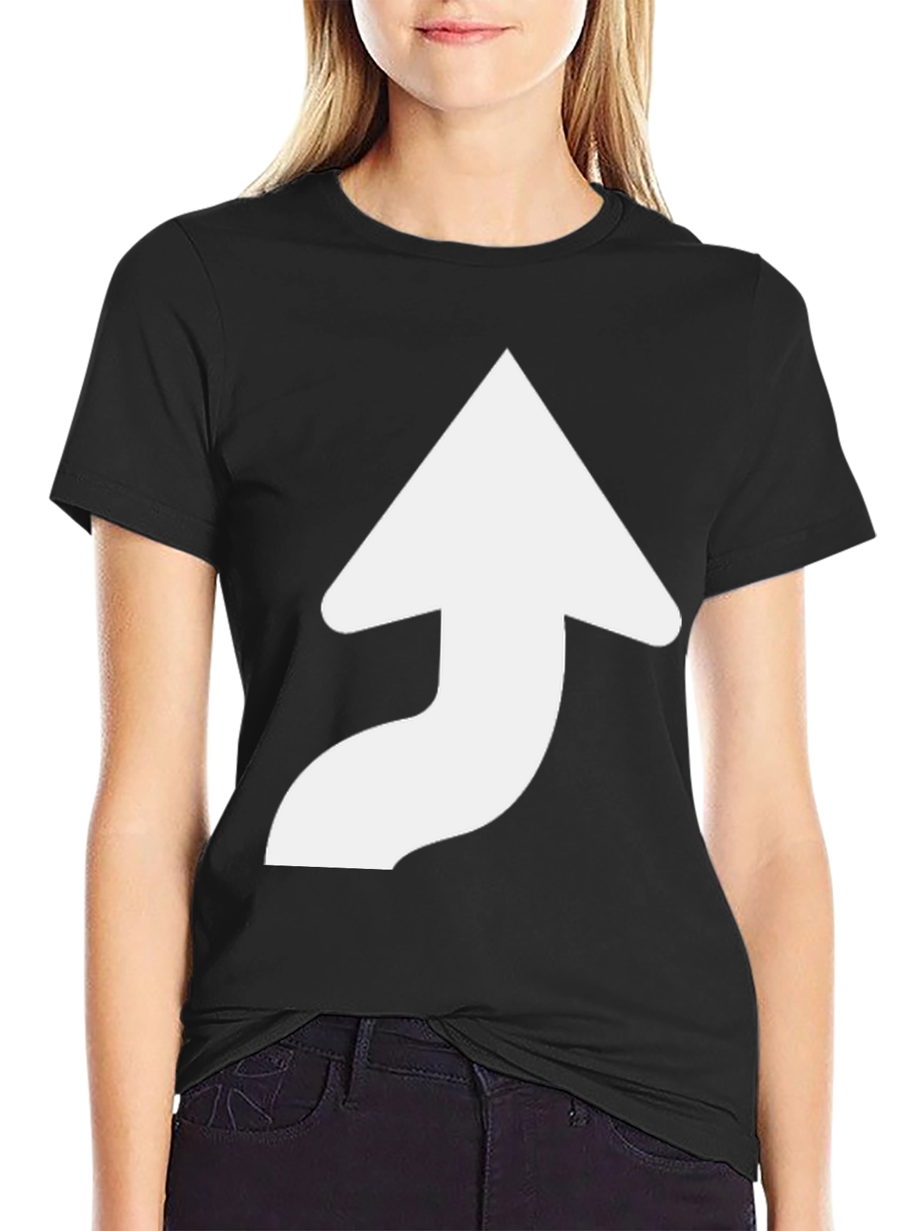 Camiseta Negra con Flecha Blanca Curvada