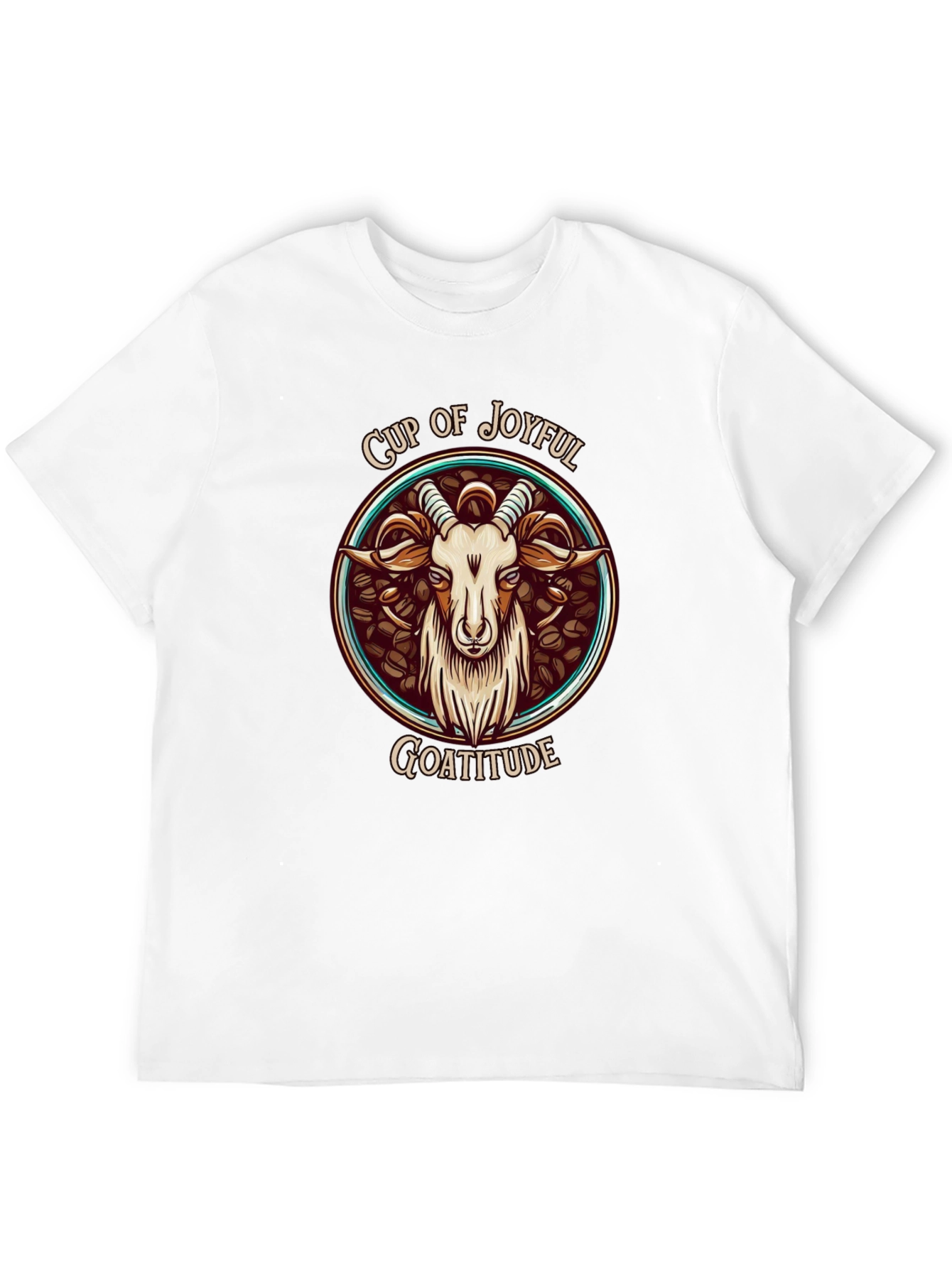 Camiseta Negra Taza de Alegría y Actitud Caprina